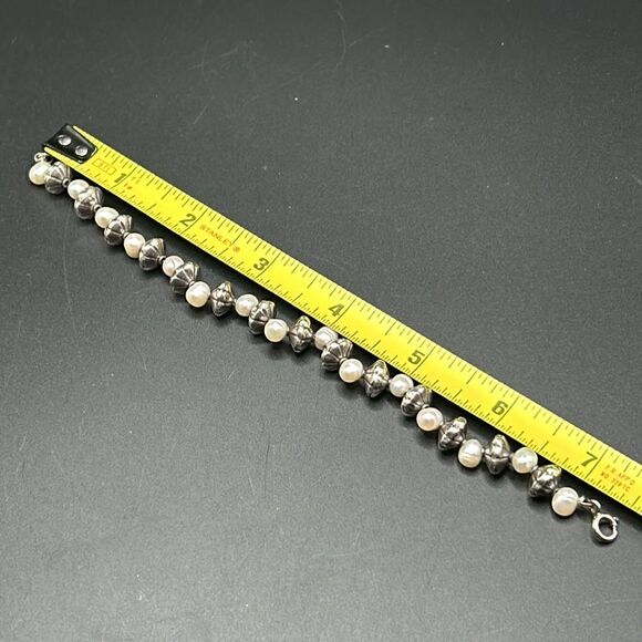 VTG Sterling Beaded Pearl Bracelet, 7.5” - Picture 4 of 7